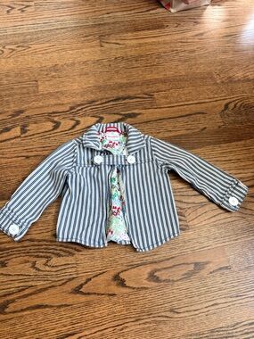 Hanna Andersson Navy & White Striped Button-Front Kids Jacket with Floral Lining